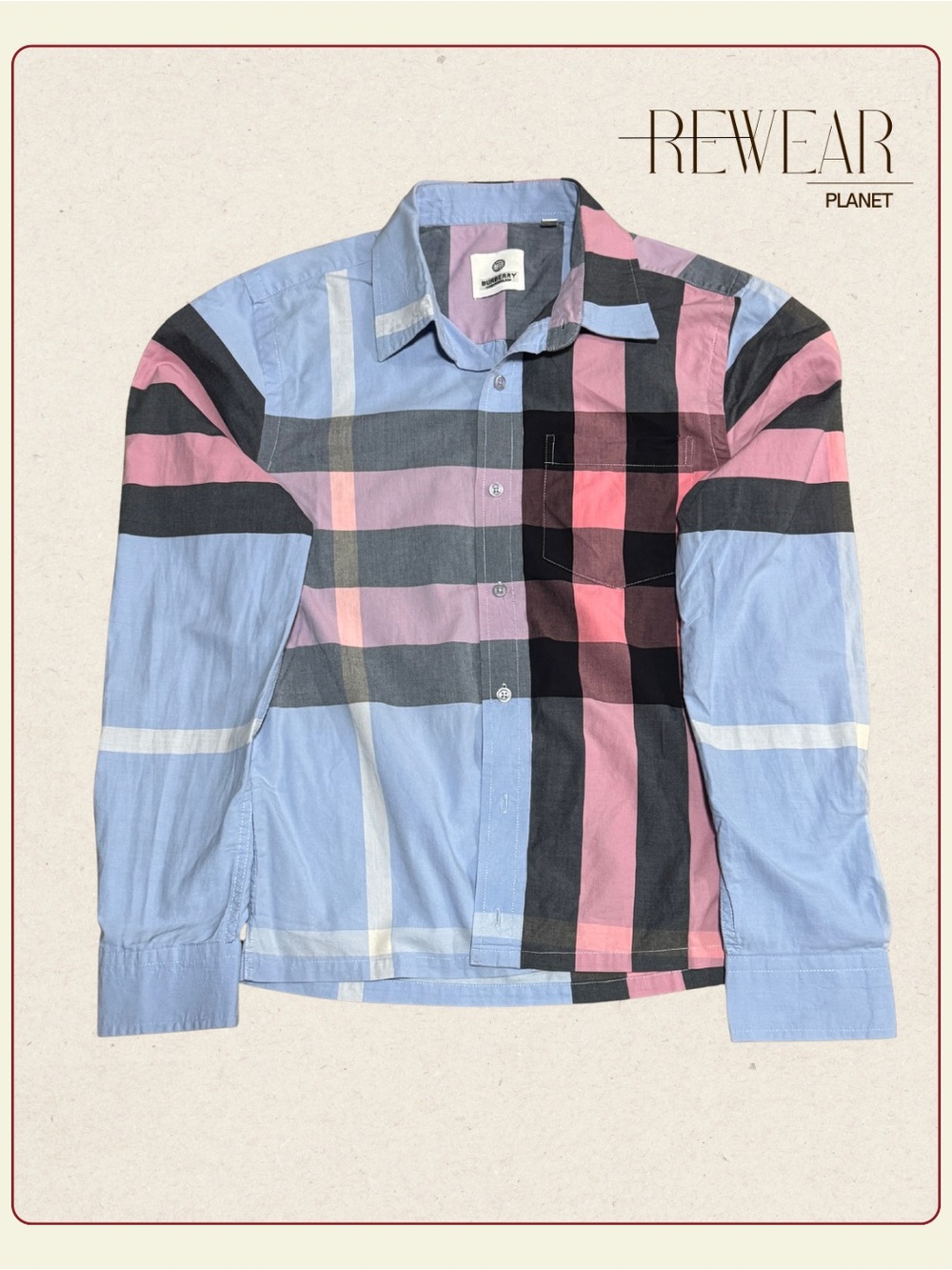 Burberry London England Plaid Button-Up Shirt Men’s Size M Blue Pink Long Sleeve